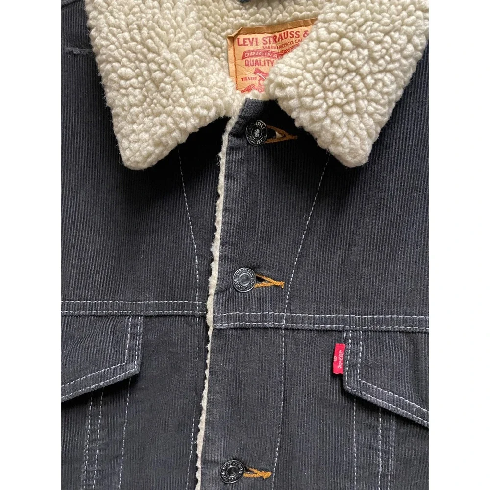 Vintage Levis Mens 70520 Sherpa Lined Corduroy Trucker Jacket Blk XL 100% Cotton - Picture 3 of 15